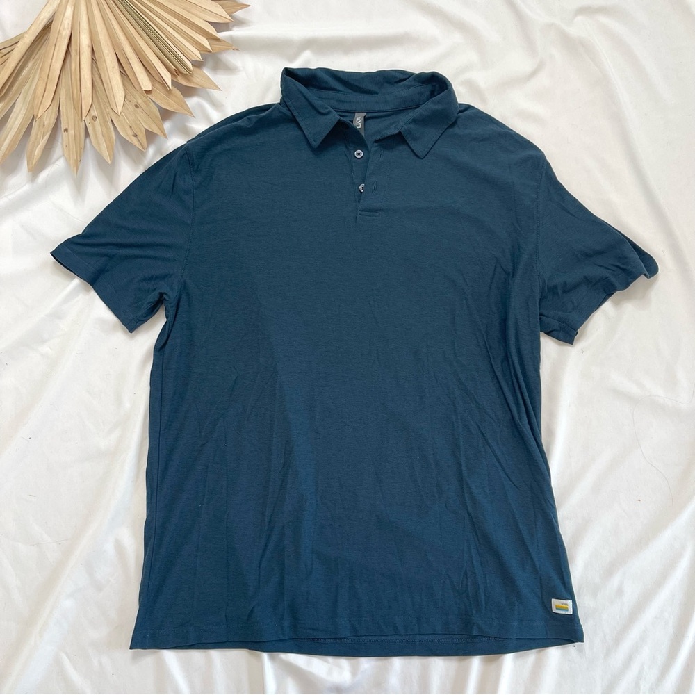Vuori Strato Tech Navy Heather Blue Short Sleeve Collared Polo Shirt Tee Large